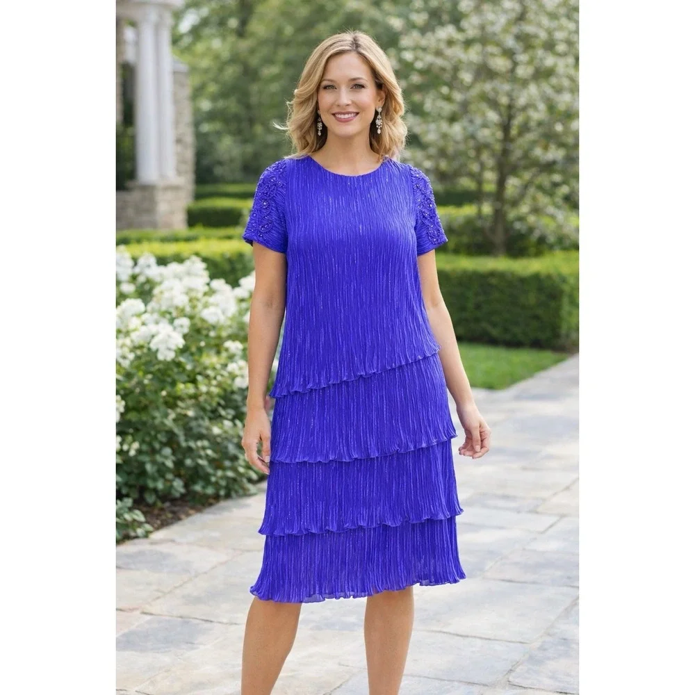 Patra | Dresses | Patra Pleated Tiered Dress Womens 112 Purple Embellished Cocktail Evening